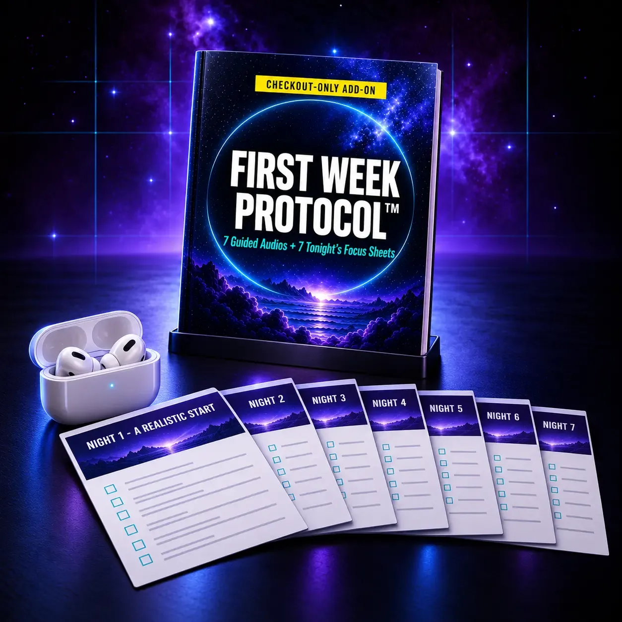 First Week Protocol: 7 guided audios and 7 Tonight's Focus sheets for your first week of lucid dream training