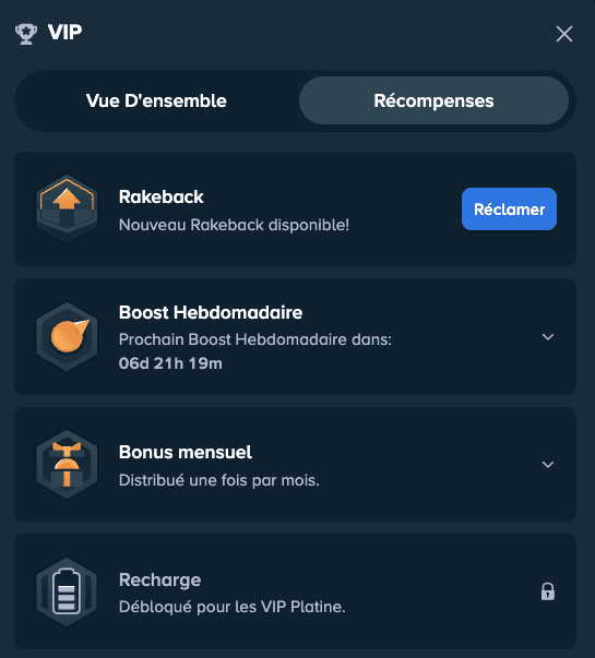 Stake VIP bonus et cashback pour joueurs réguliers