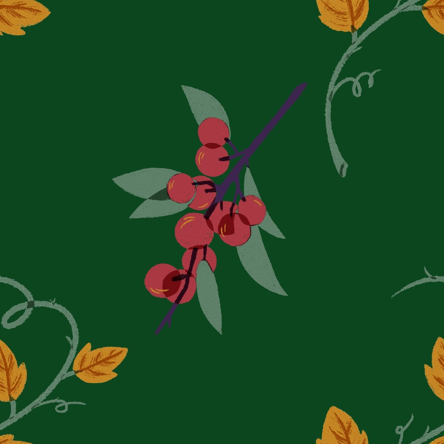 autumn foliage seamless pattern with golden leaves and berries – fall aesthetic wallpaper design