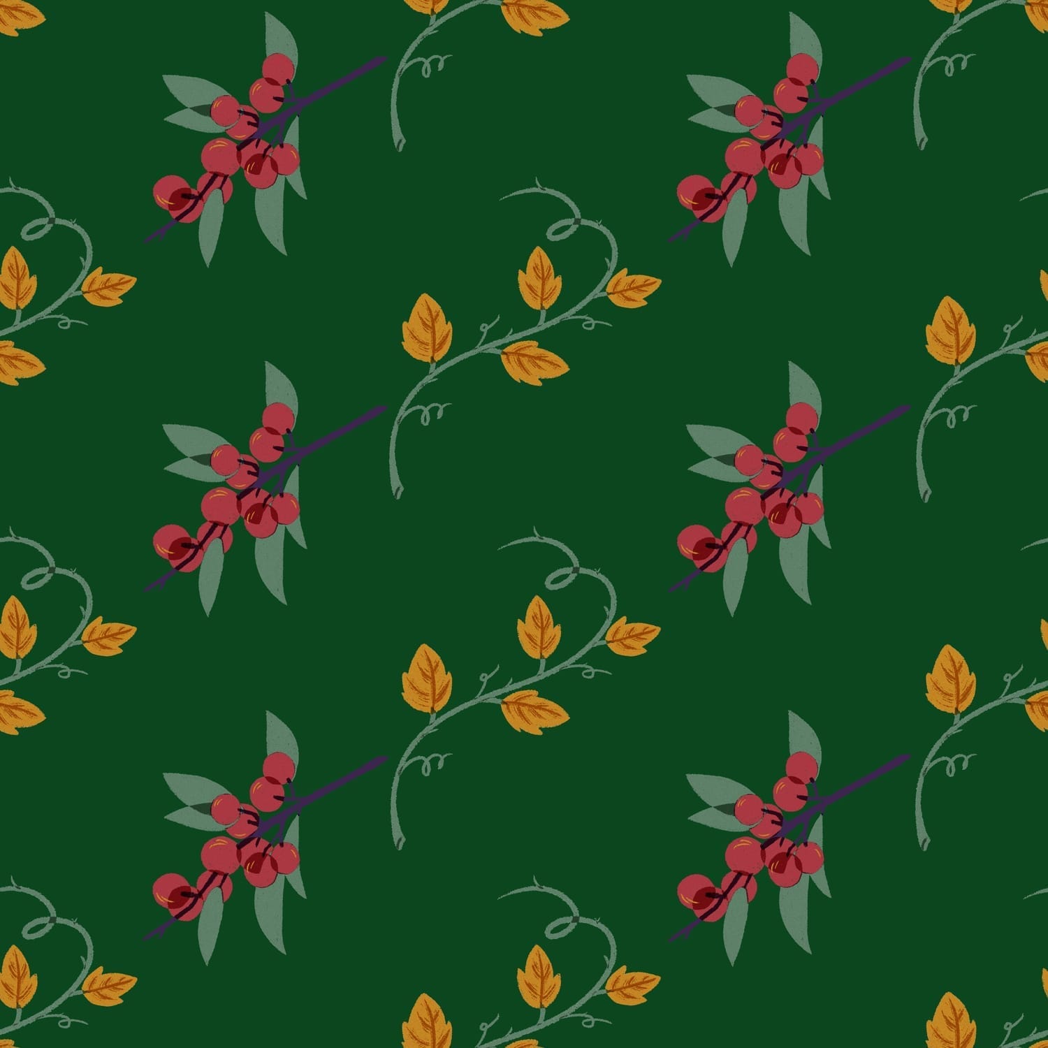 botanical autumn background pattern with leaves, vines, and soft golds – Canva seamless pattern template