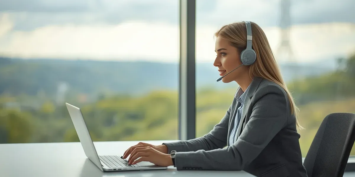 professional HR consultant on a phone call with a client, warm and helpful