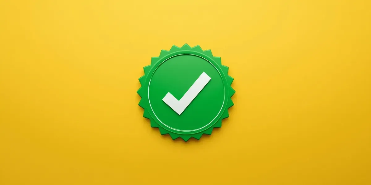 green checkmark confirmation badge on a warm professional background, welcoming