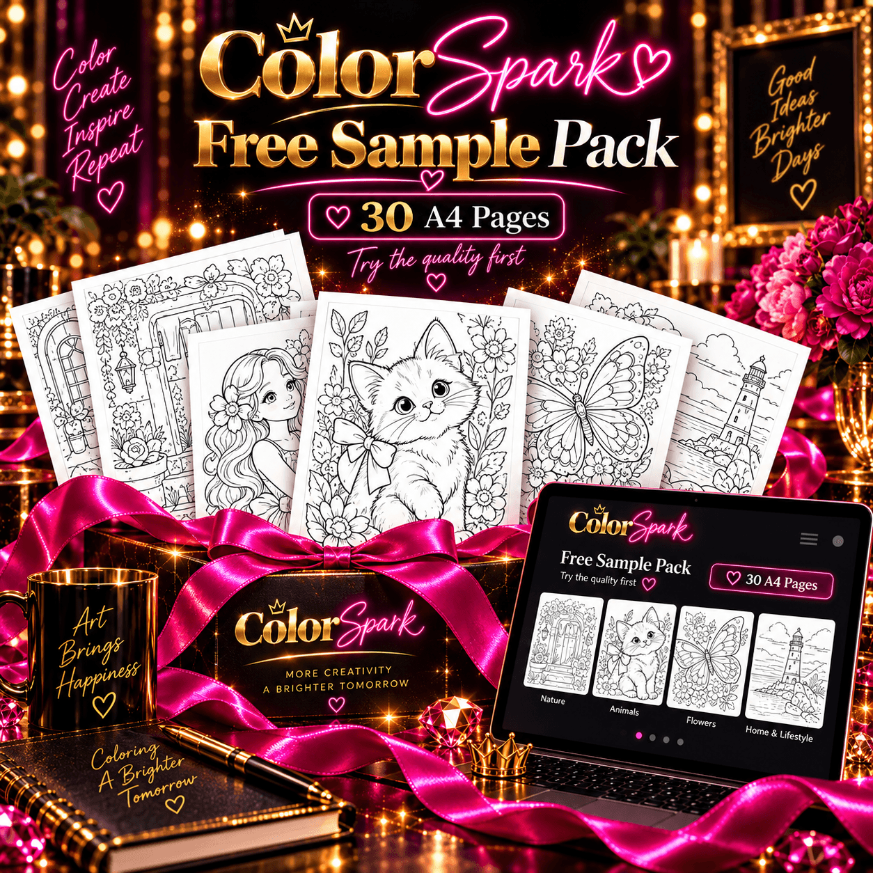 ColorSpark free sample pack: 30 A4 coloring pages