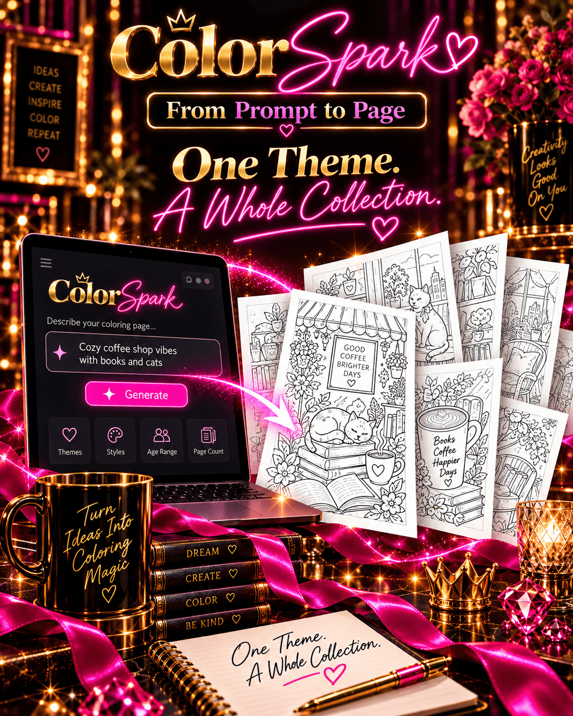 One theme becomes a coordinated collection of coloring-page ideas