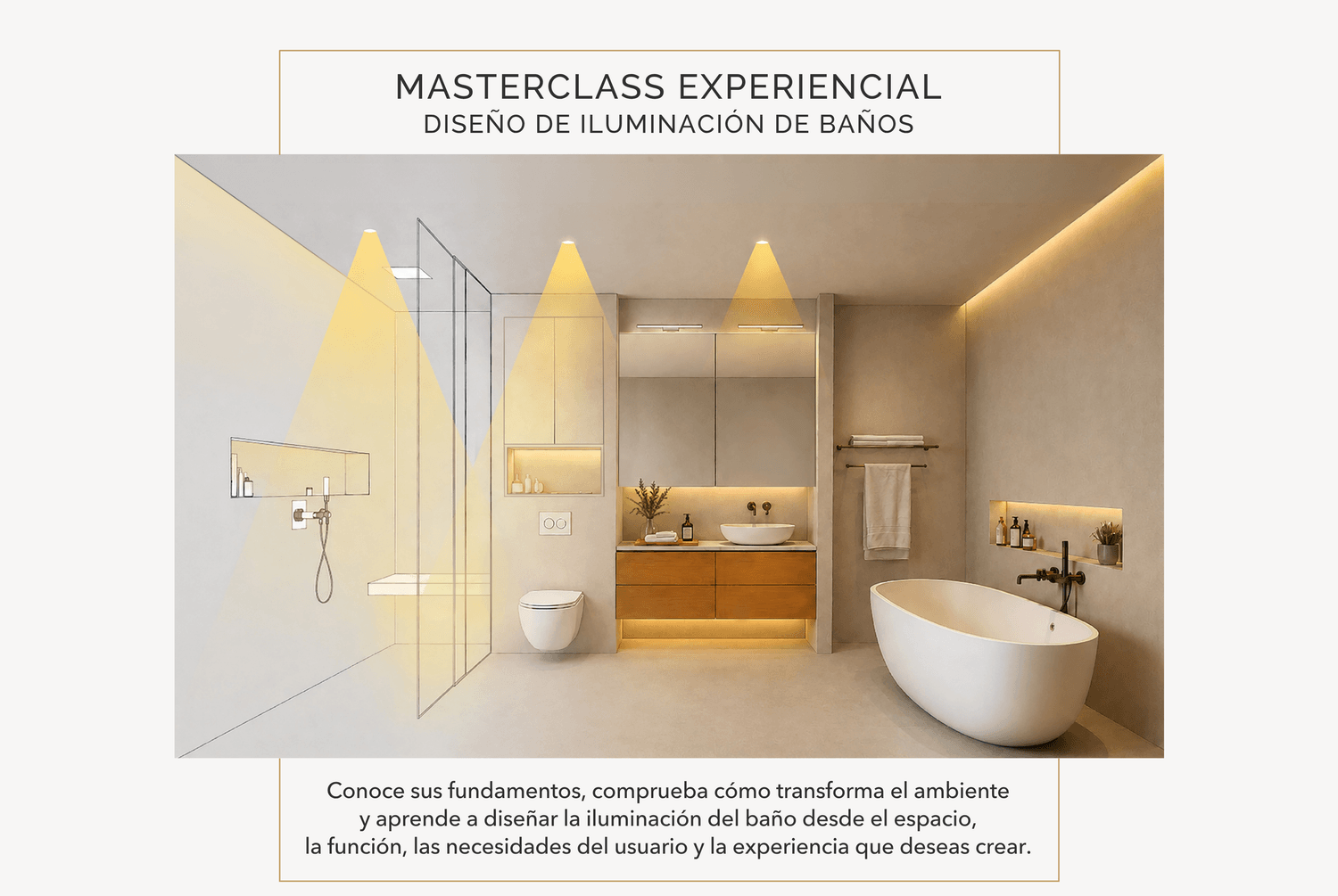 Masterclass práctica para comprender cómo la iluminación transforma el baño y aprender a diseñarla desde el espacio, la función y las necesidades del usuario.