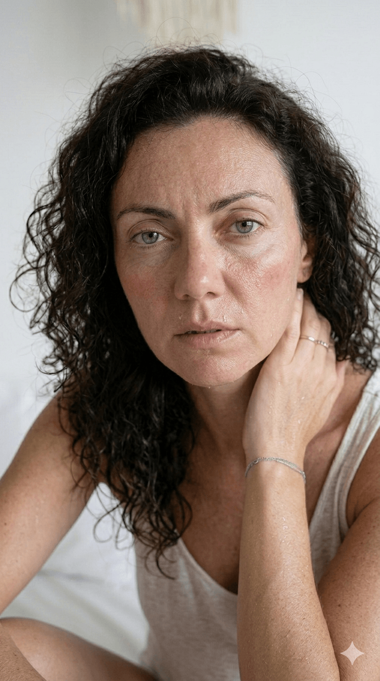 femme réveillée en sueur la nuit à cause de transpiration nocturne