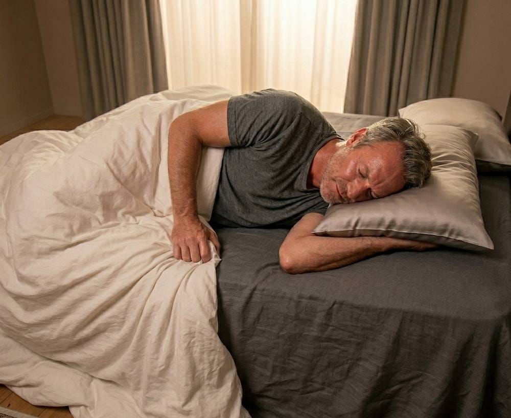 homme de 50 ans qui dort sans transpirer la nuit dans une chambre fraîche