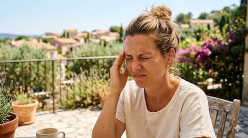 femme souffrant d'une migraine à cause de la chaleur en été
