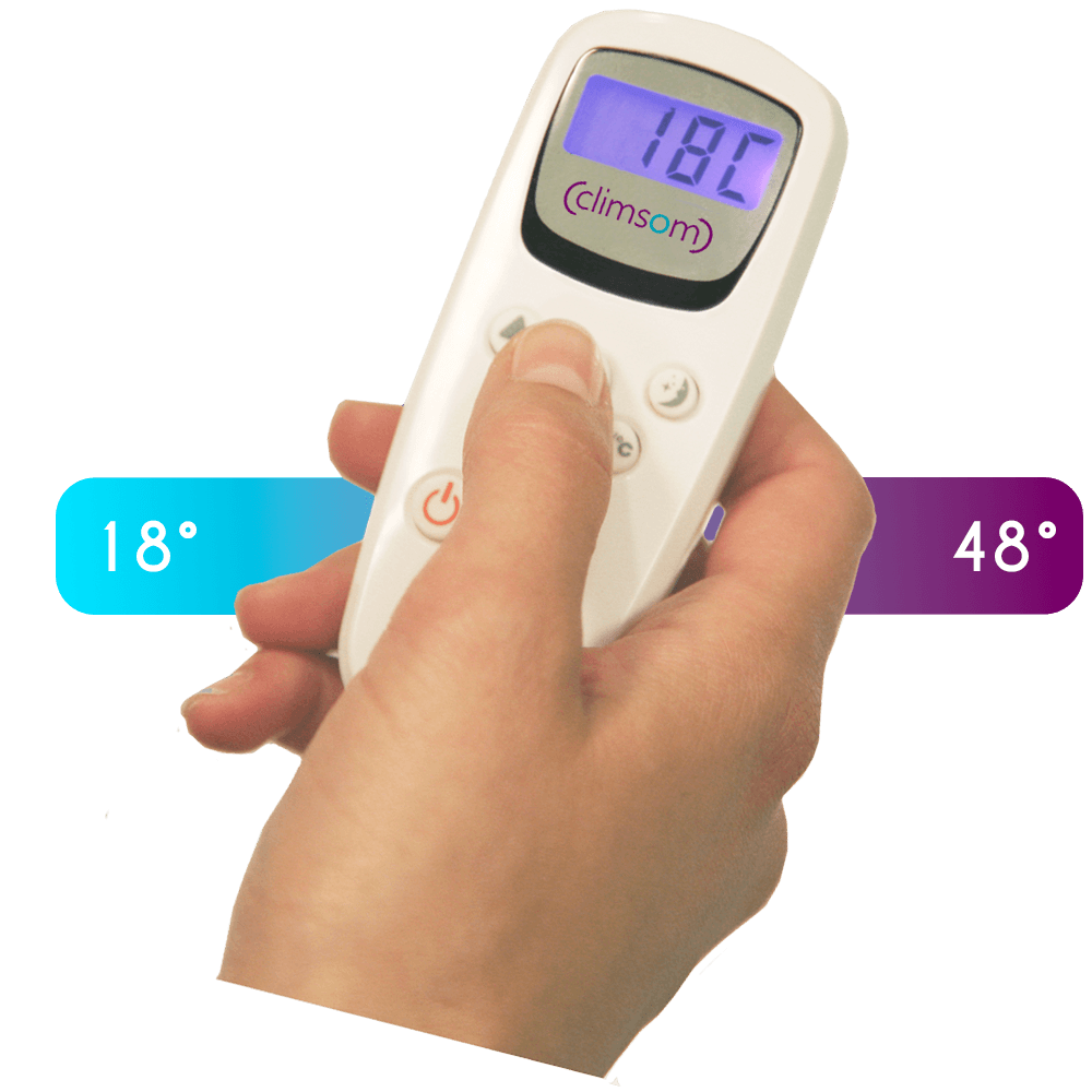 télécommande du surmatelas thermorégulé CLIMSOM Personal pour régler la température du lit à faible consommation, 80 watts