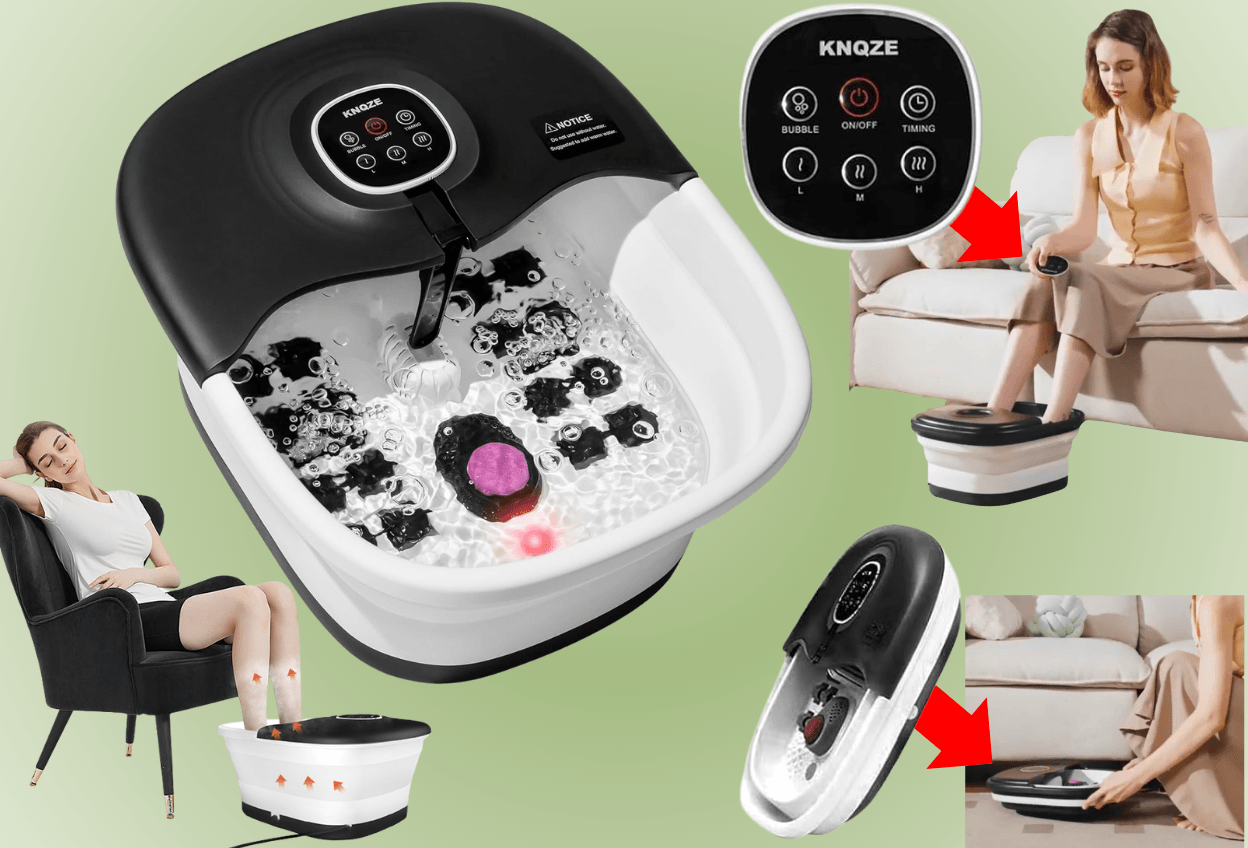 Bain de pieds pliable noir et blanc avec chauffage et rouleaux de massage