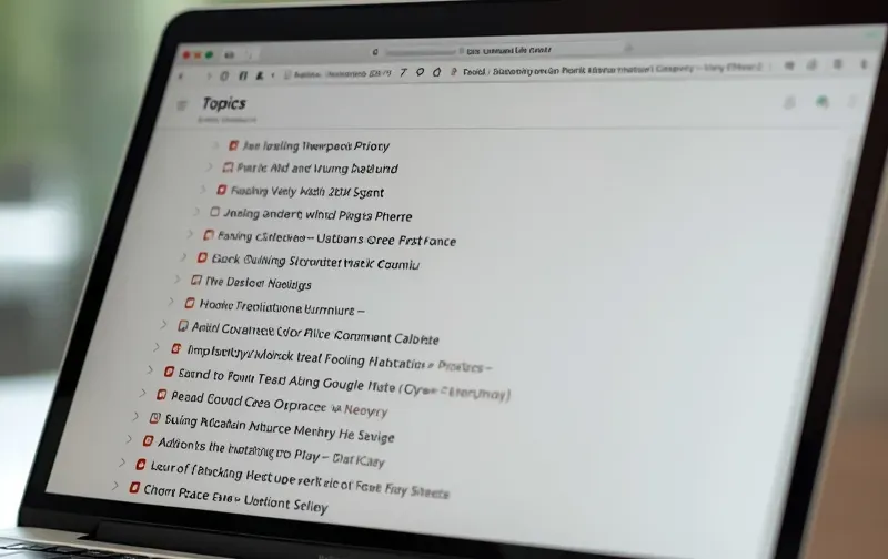 list of topics, notes, laptop screen