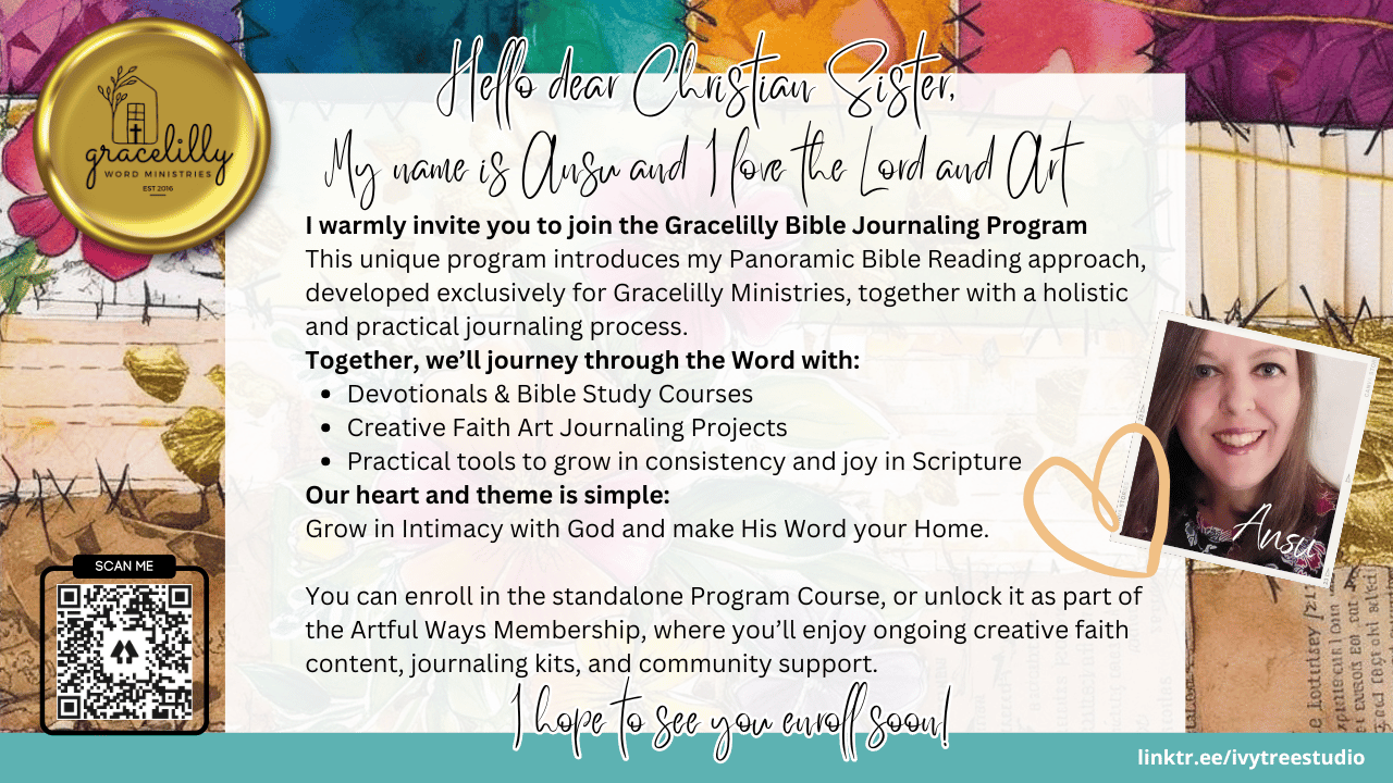 Gracelilly Bible Journaling Course header with Scripture and creative faith journaling graphics | Ivytree Studio