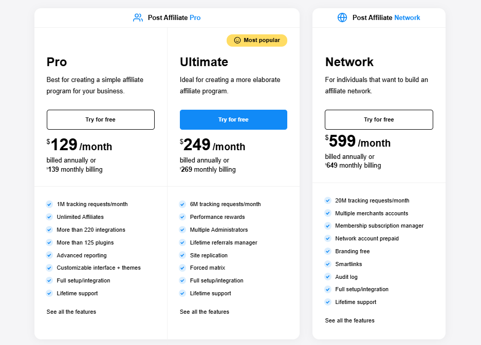 Post Affiliate Pro Pricing