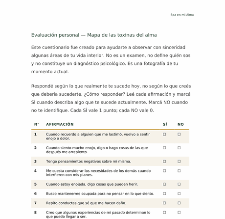 Evaluación personal — mapa de las toxinas del alma