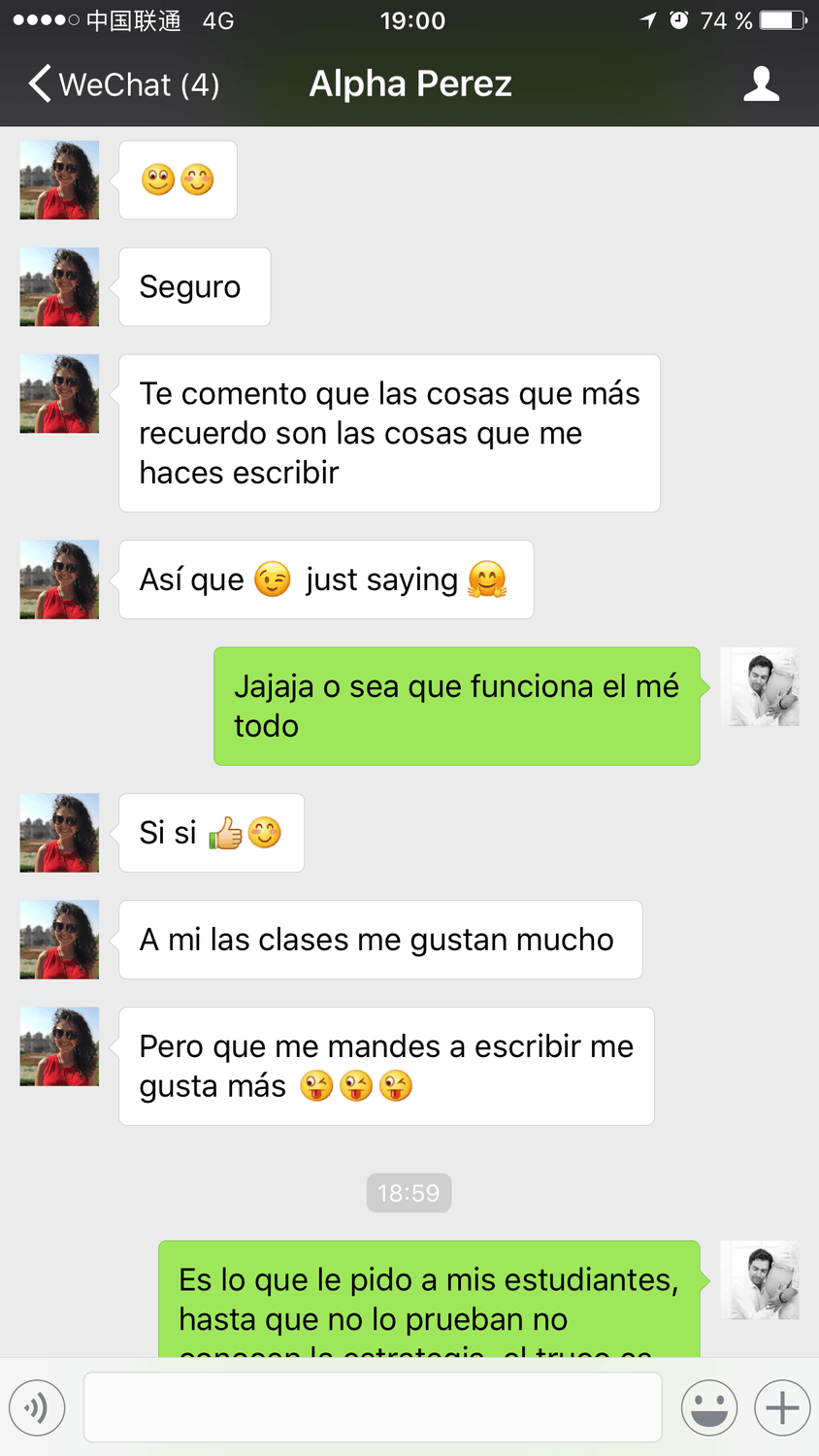 Testimonio de una alumna por WeChat
