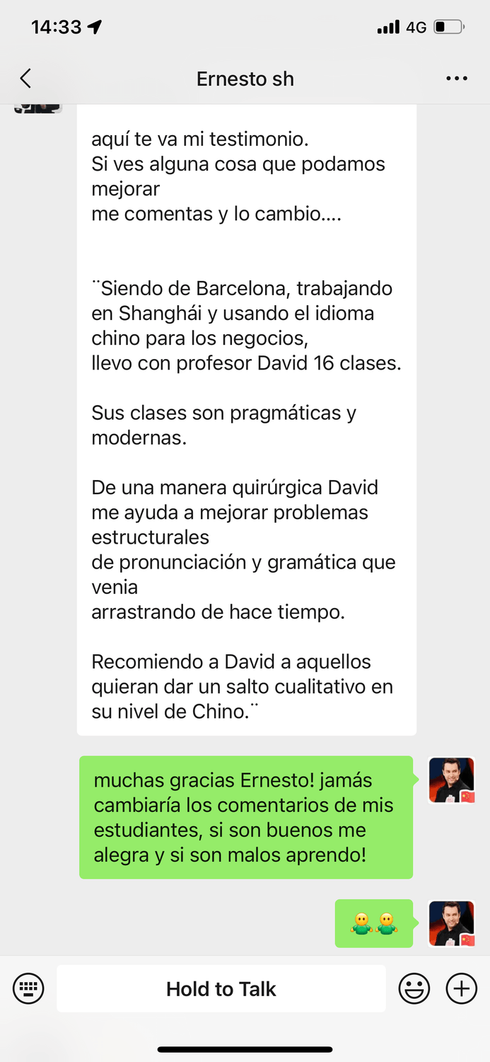 Testimonio de Ernesto por WeChat