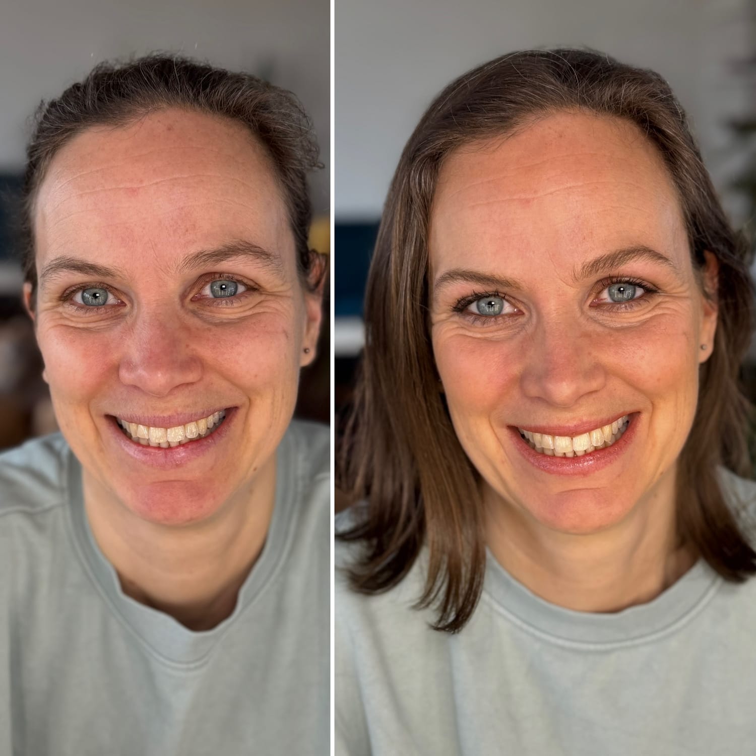 Voor en na make‑up — natuurlijke look afgestemd op haar gezicht