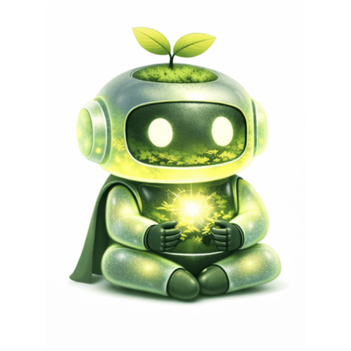 Robot mascotte de GreenRank qui médite