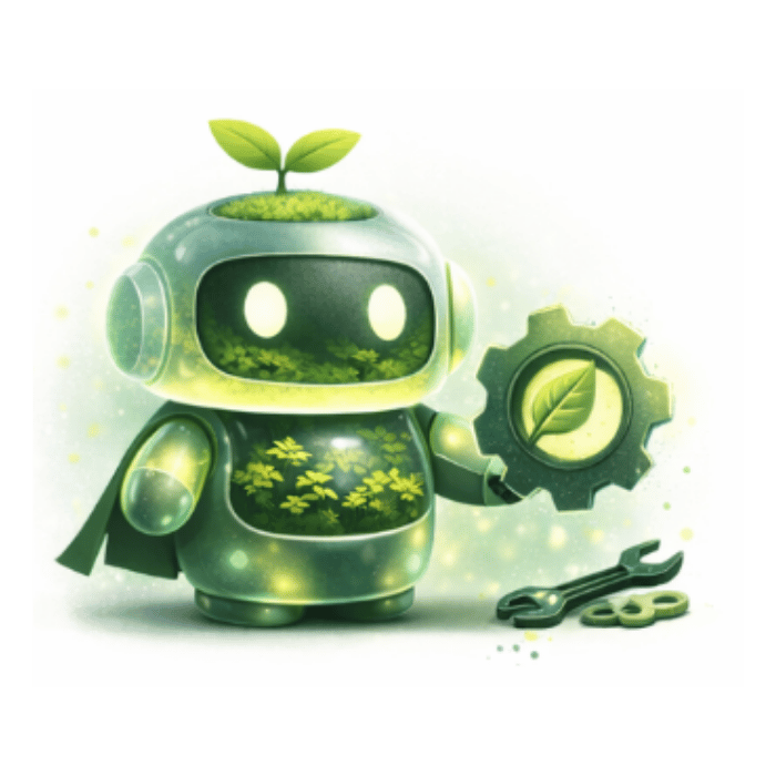 Robot mascotte de GreenRank avec une roue d'optimisation