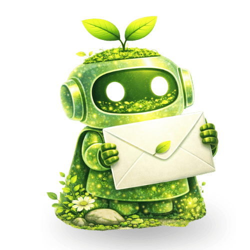 Robot mascotte GreenRank avec une lettre dans les mains