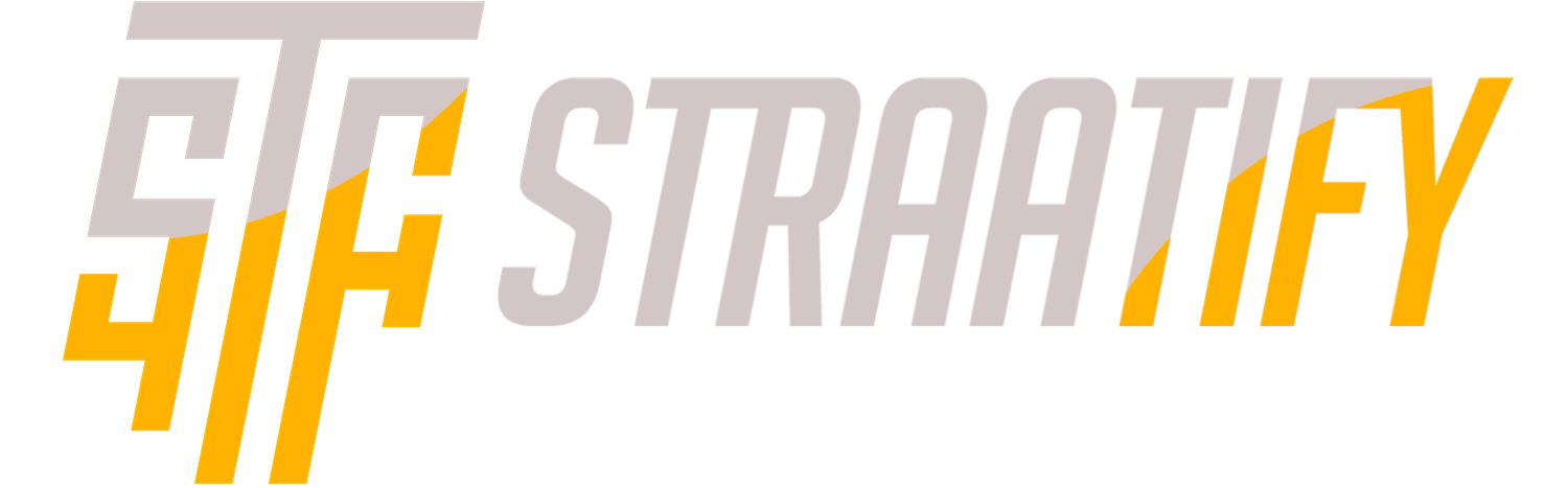 Logo de Straatify, agence de marketing digital et gestion des réseaux sociaux, avec design moderne en jaune et gris sur fond transparent