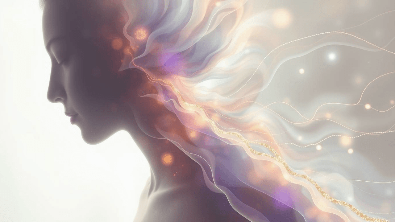 woman with eyes closed surrounded by haze