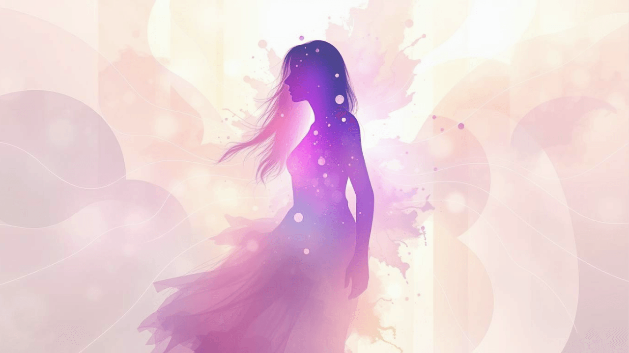 silhouette of a woman with long hair and flowing dress