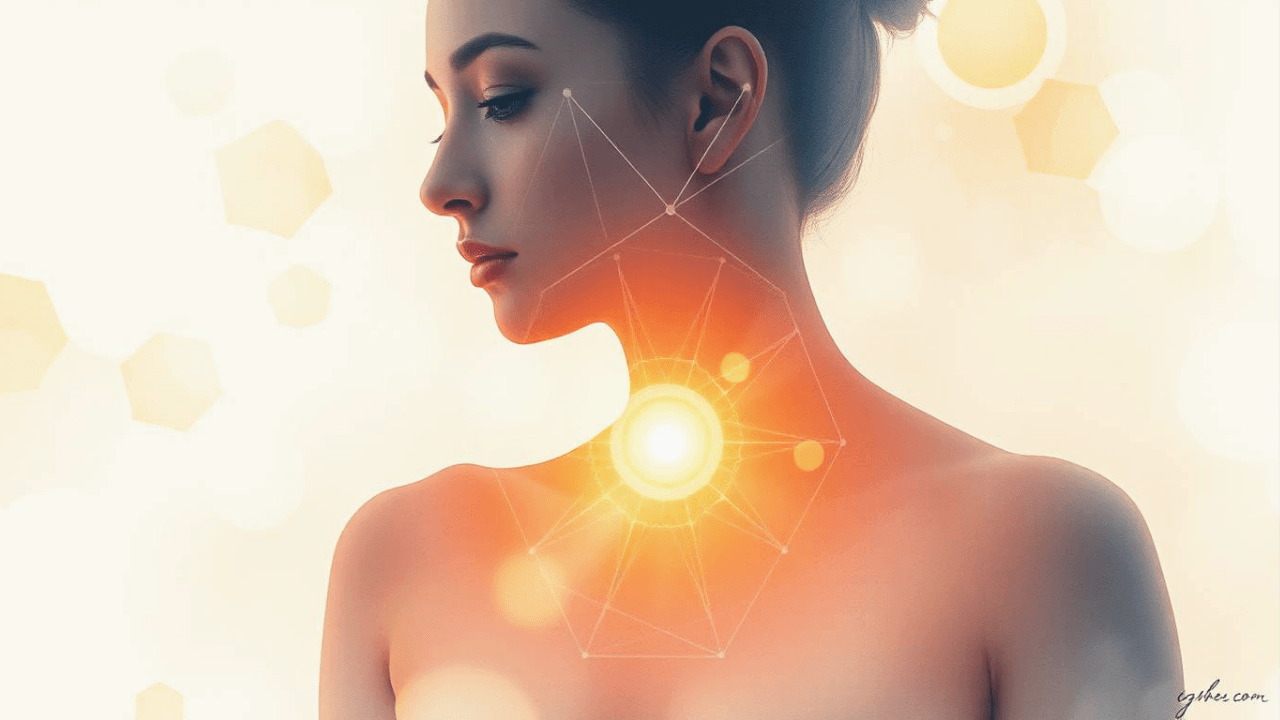 close up of woman's face with geometric shapes laid over