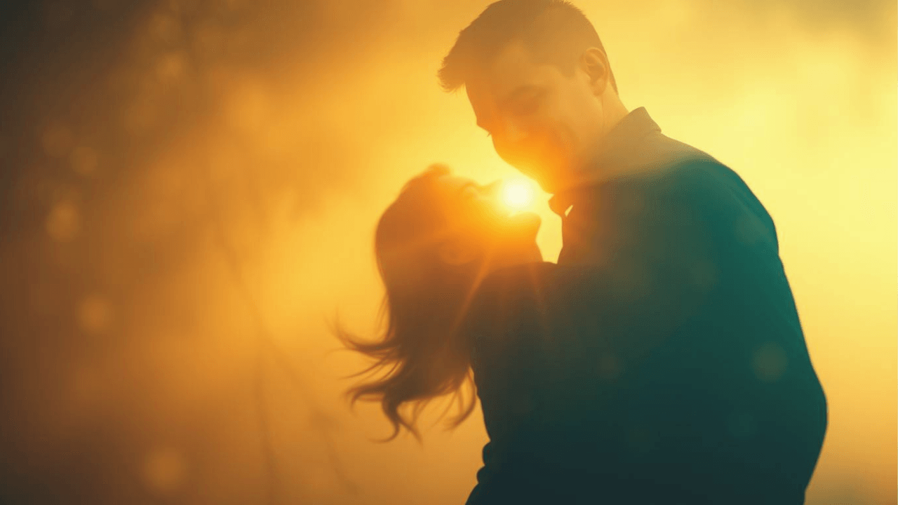 couple laughing and embracing in the sun