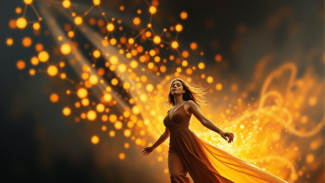 confident woman leading herself in a field of golden light