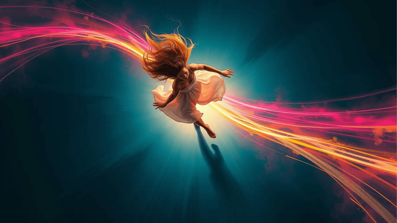 woman skipping on top of an electric current