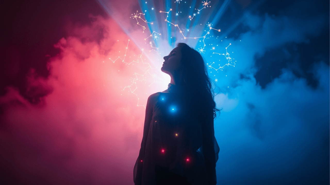 human design generator woman glowing from within with eyes looking up