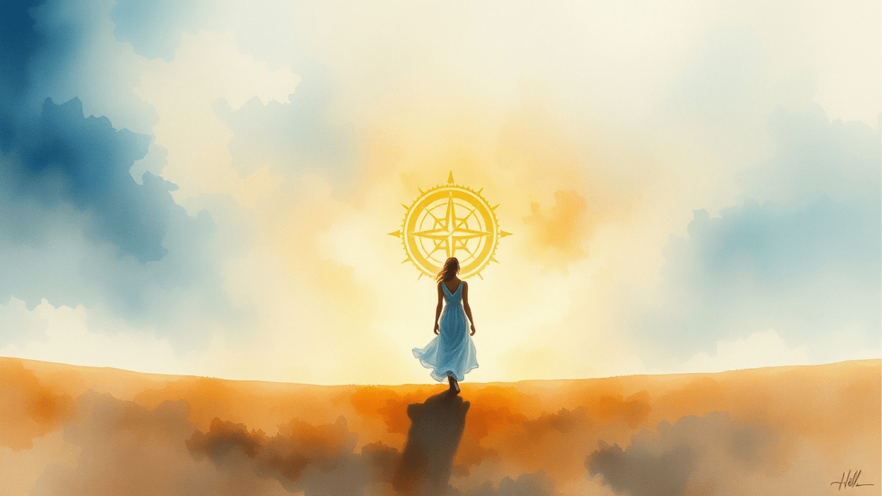 woman walking toward a compass representing the direction of human design gate 2