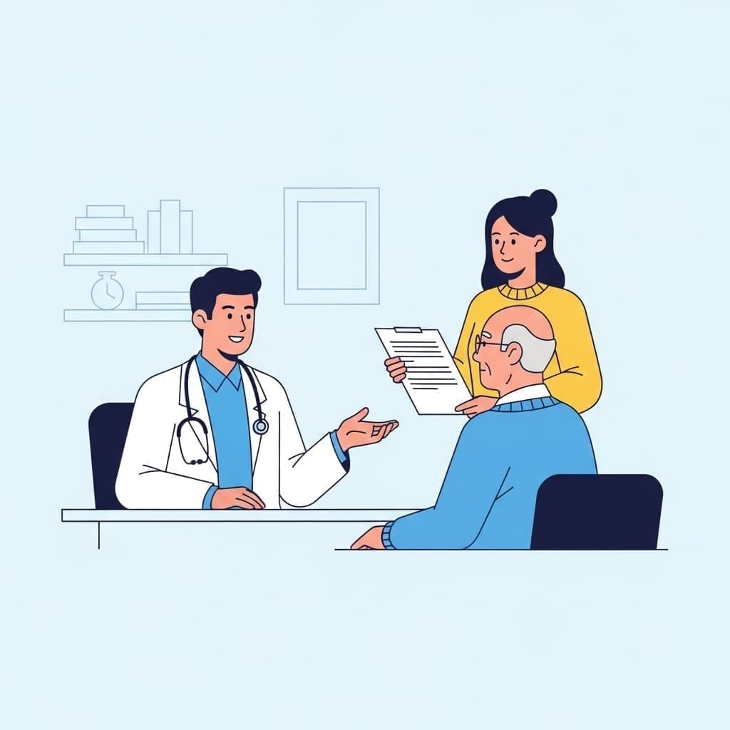 Structured worksheet with key questions to ask the doctor about dementia concerns