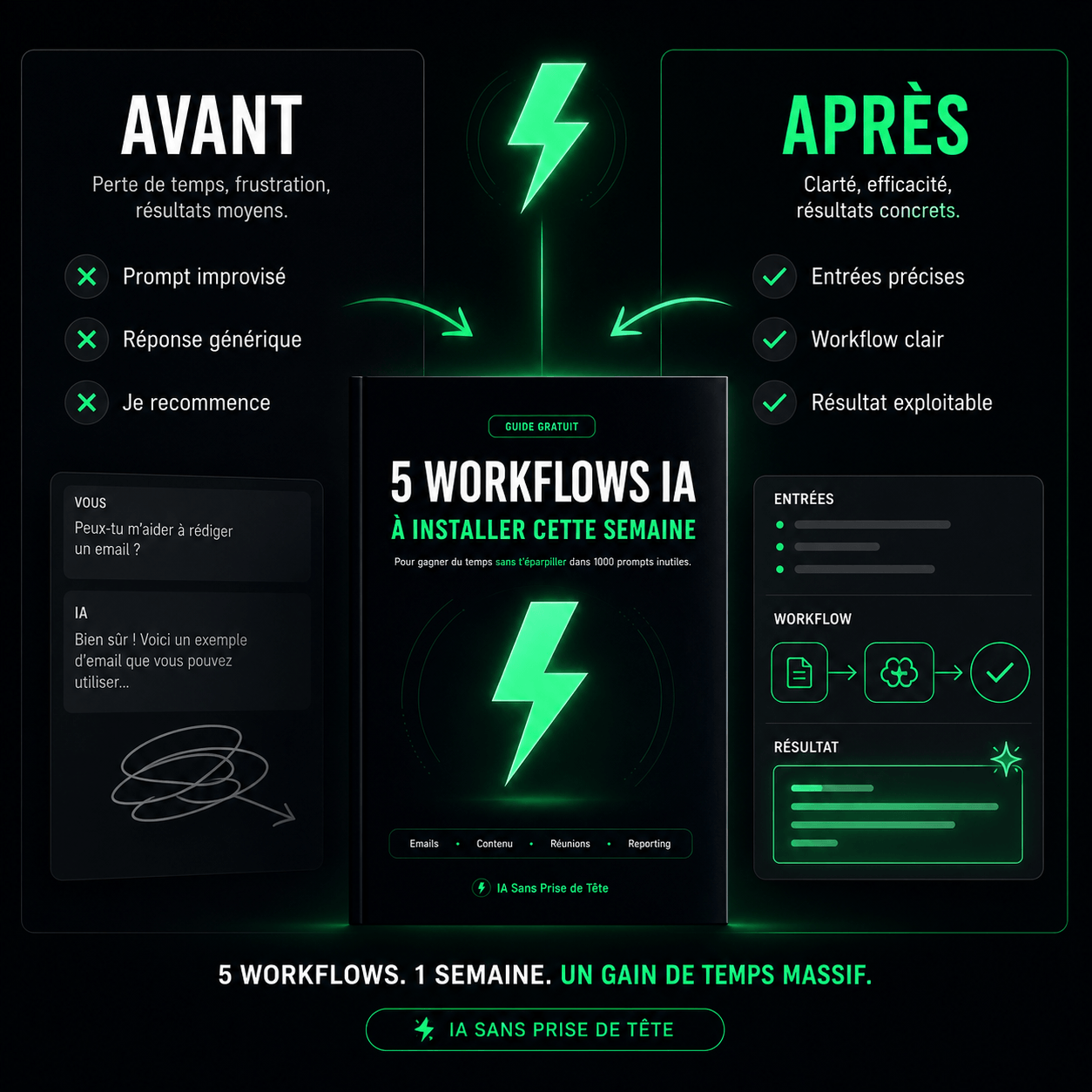 Avant et après : prompt improvisé versus workflow IA structuré