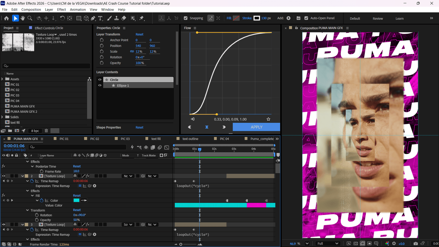 The After Effects project open in the app