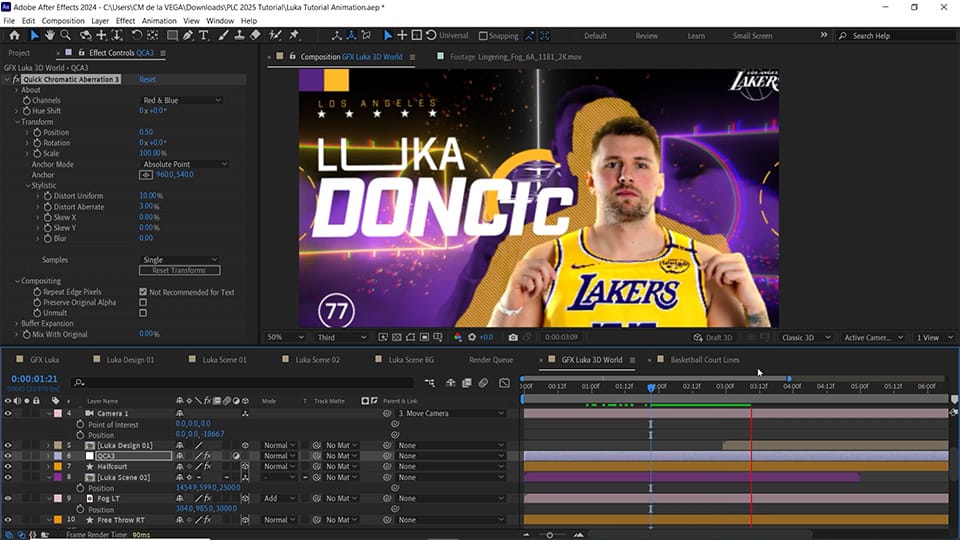 The actual After Effects project open in the app
