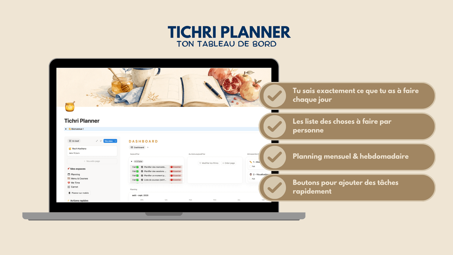 Tichri Planner - Tableau de bord