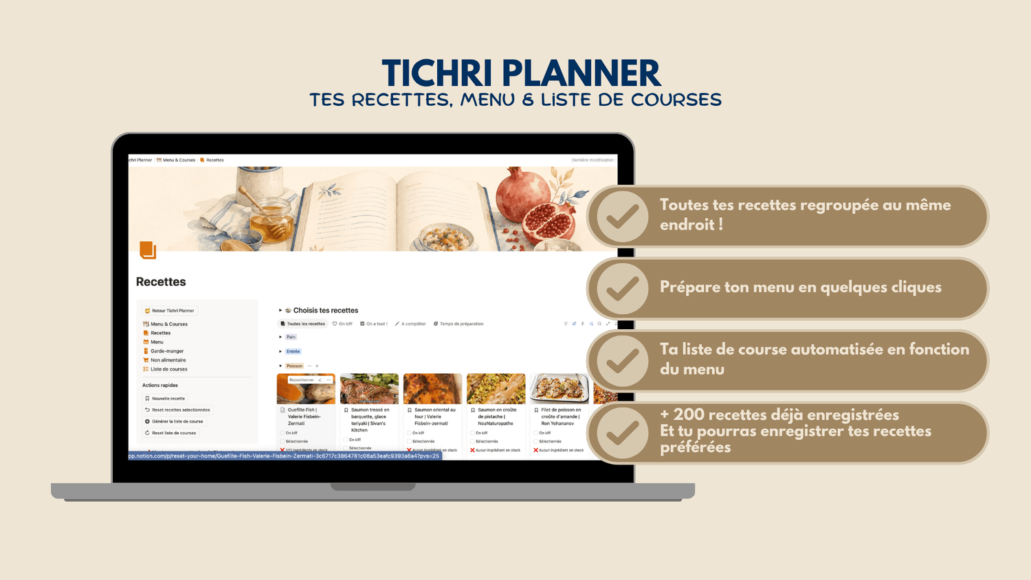 Tichri Planner - Recettes, menu et courses
