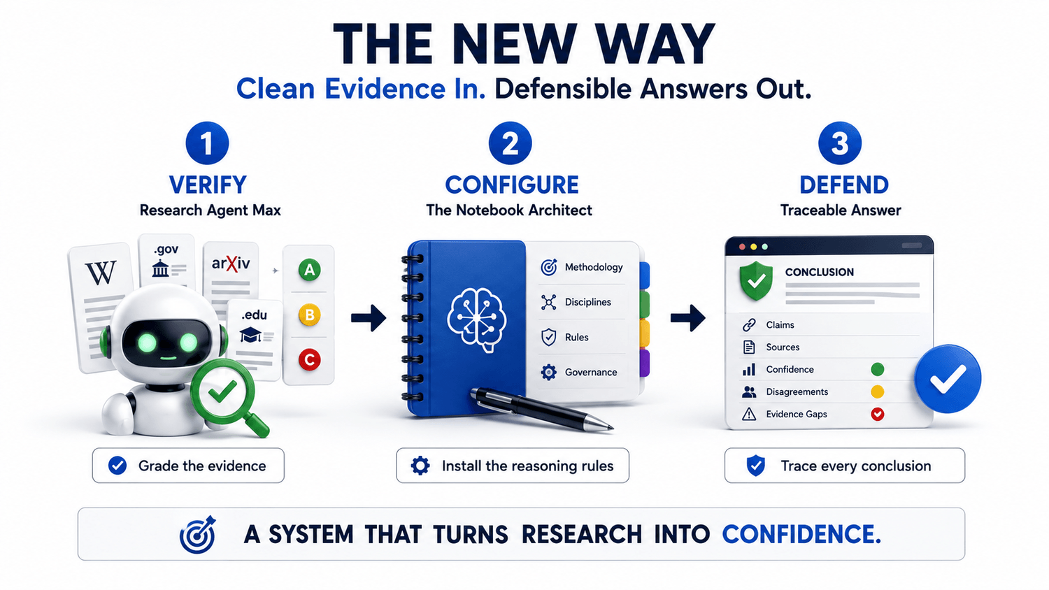 The new way: clean evidence in, configured reasoning out