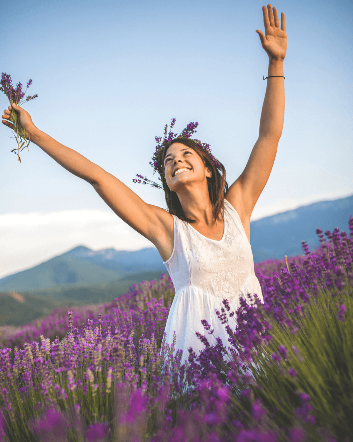 Tallow skincare inspired by natural wellness, shown with a joyful woman in a lavender field.