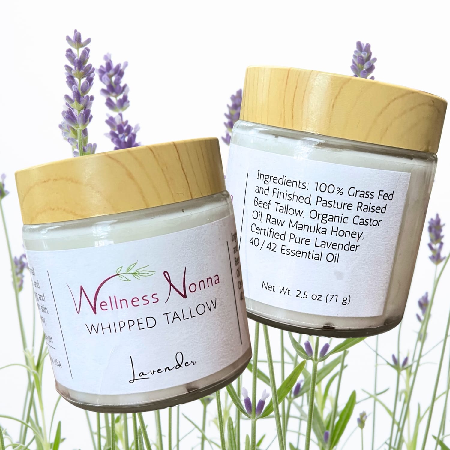Whipped tallow moisturizer jars from Wellness Nonna made with grass-fed tallow