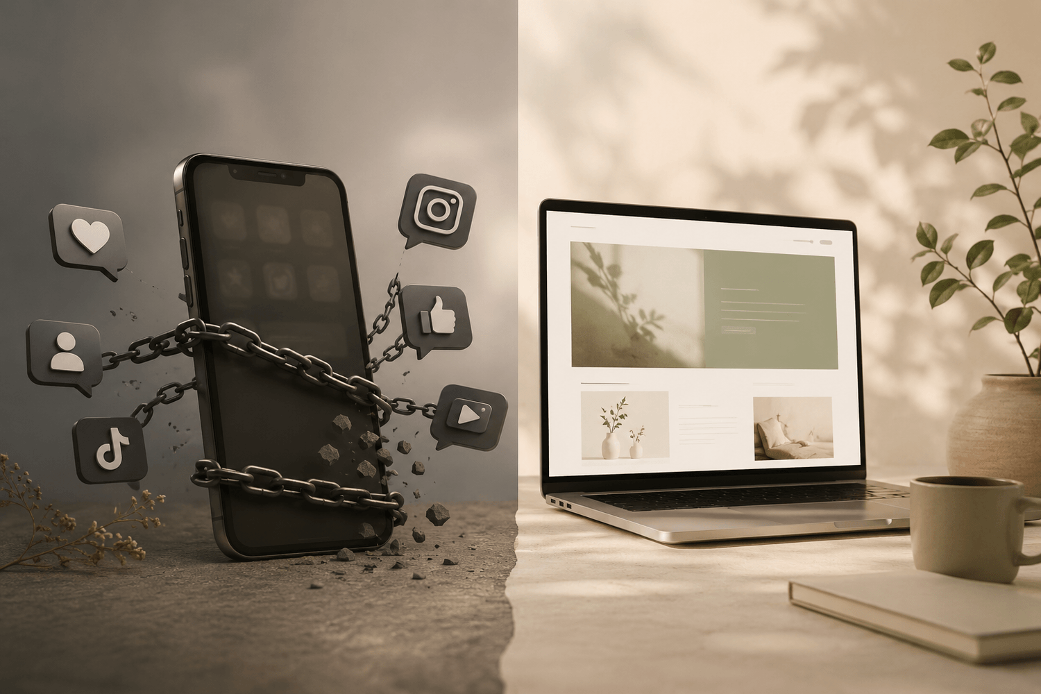Social Media vs Website Illustration