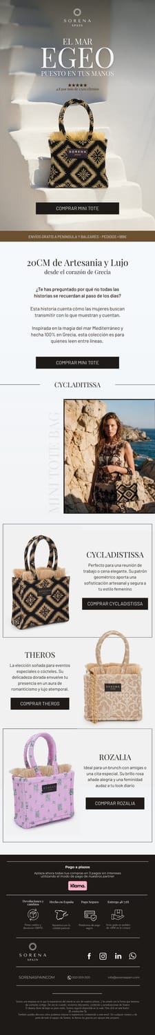Email marketing para bolsos artesanales — Sorena Spain