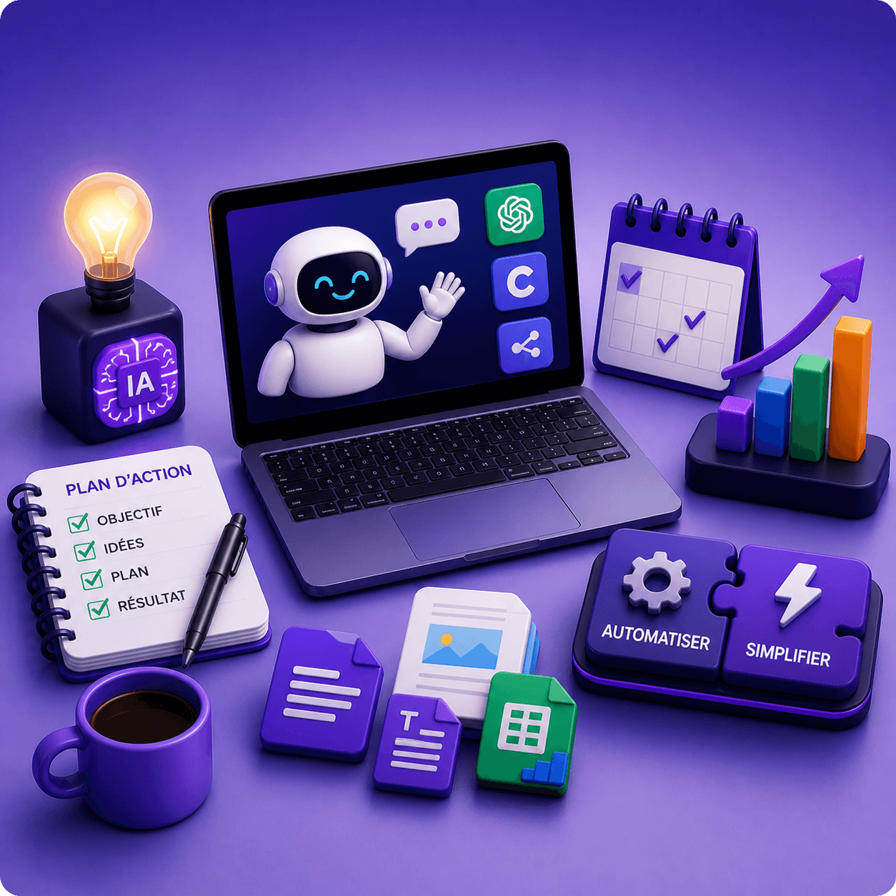 Ateliers IA et productivité avec ChatGPT Copilot Canva automatisation et organisation professionnelle
