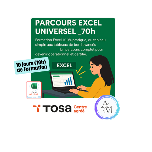 Formation Excel Universel 70h avec certification TOSA Excel à Apprendre Maintenant Centre agréé TOSA Vénissieux Lyon