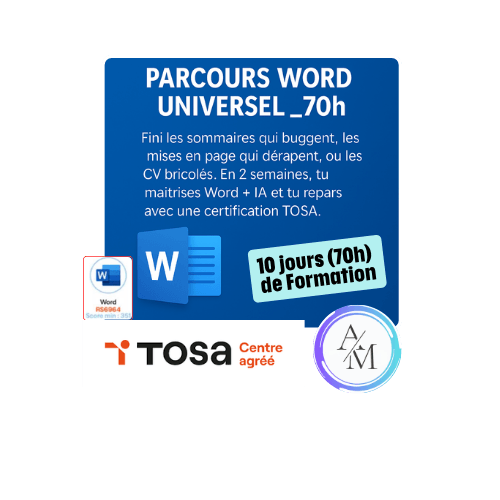 Formation Word Universel 70h avec certification TOSA Word à Apprendre Maiintenant Centre agréé TOSA Vénissieux Lyon
