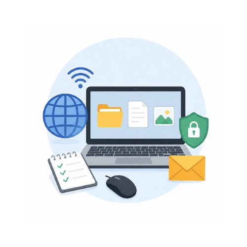 Formation informatique débutant avec ordinateur fichiers Internet messagerie cloud et sécurité numérique