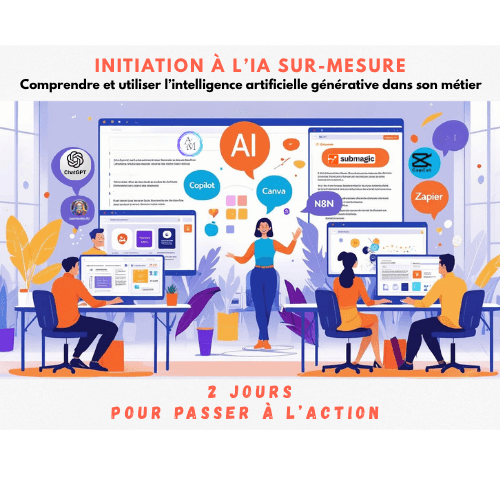 Formation initiation à l’IA sur-mesure 14h avec ChatGPT Copilot Canva et automatisation