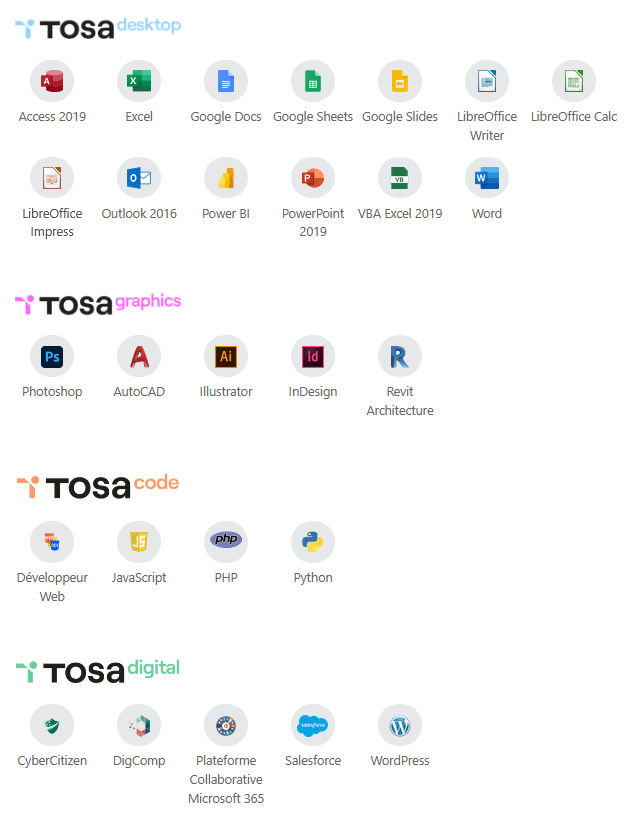 Certifications TOSA possibles en bureautique numérique code et outils professionnels